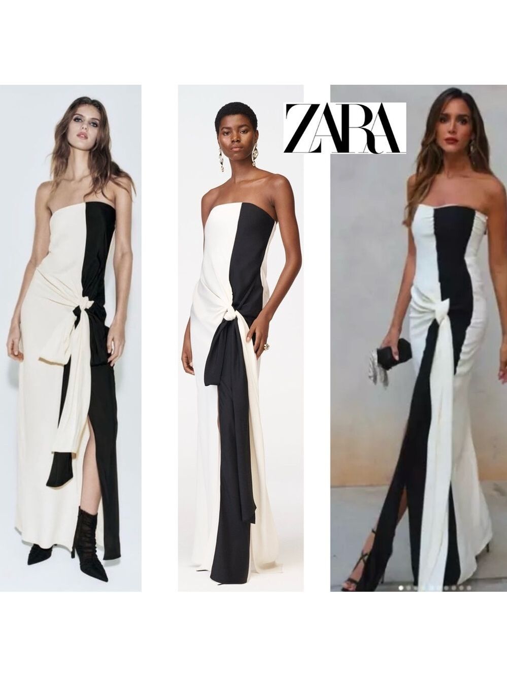 ZARA COLLECTION KNOTTED STRAPLESS MAXI DRESS LIMITED EDITION Black cream Sz M